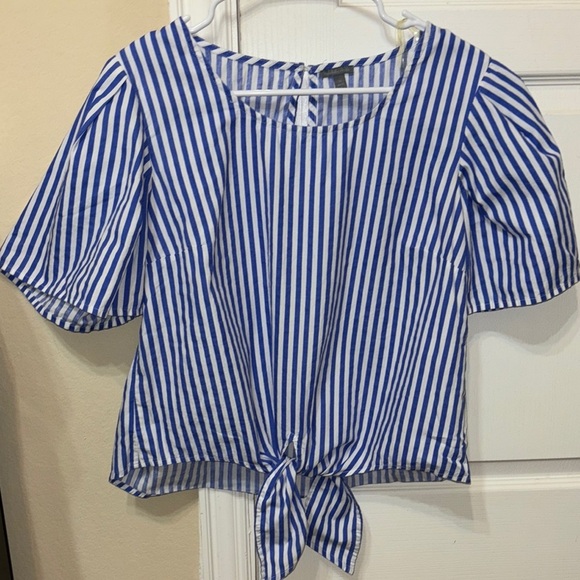 Charlotte Russe Tops - Charlotte Russe Blue and White Tie Front Blouse
